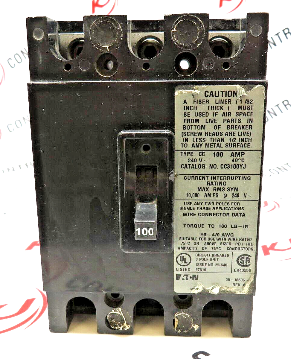 Eaton CC3100YJ 100A 3-Pole 240V 10kAIC Circuit Breaker