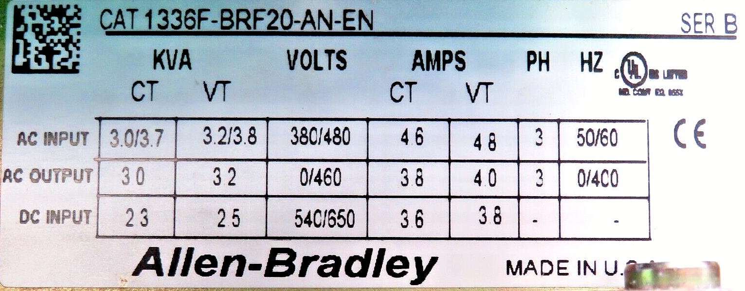 Allen-Bradley 1336F-BRF20-AN-EN Variable Frequency Drive 2HP 480V AC 3-Phase