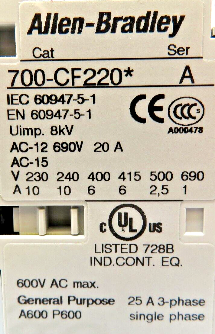 Allen-Bradley 700-CF220D 10A 120/110V 50/60HZ 2NO 2NC Control Relay