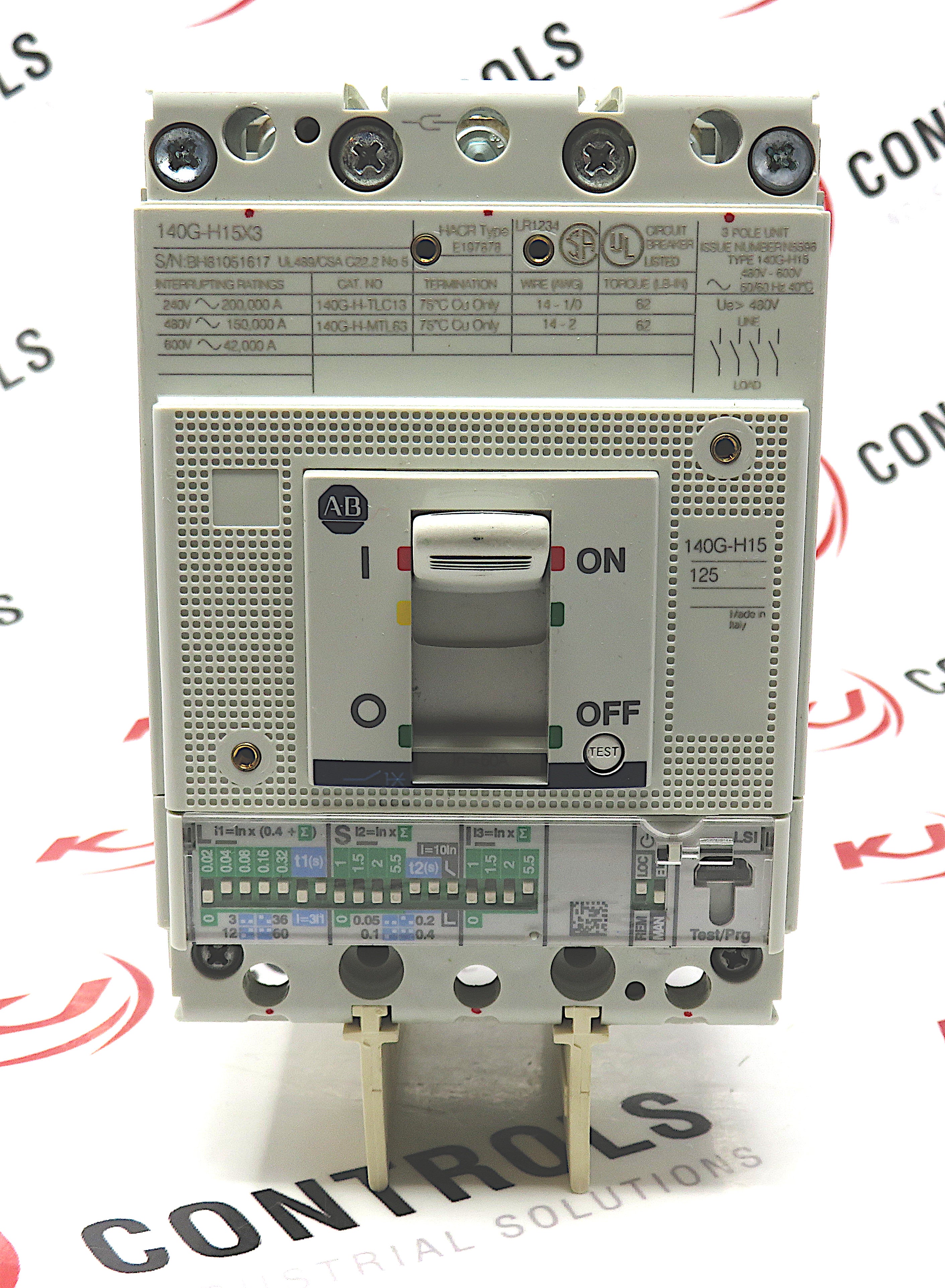 Allen-Bradley 140G-H15X3 125A Circuit Breaker 140G-HTH3-C60 LSI Trip - No Cover