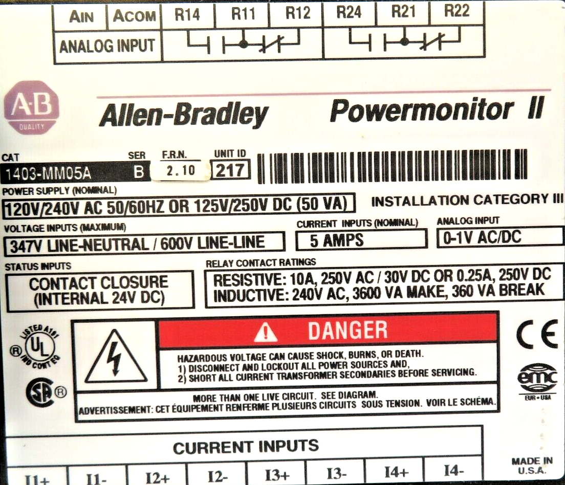 Allen-Bradley 1403-MM05A Powermonitor II / 1403-NDNET DeviceNet Accessory Device