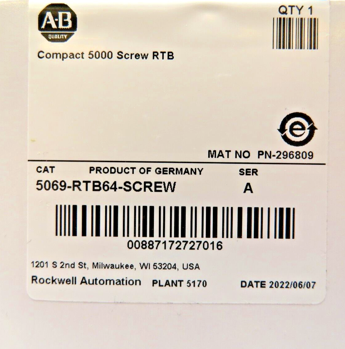 Allen-Bradley 5069-RTB64-SCREW Power Terminal Removable Terminal Block (RTB) Kit