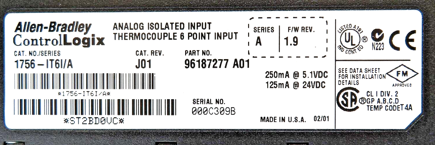Allen-Bradley 1756-IT6I ControlLogix Analog 6-Input Module For TEMP. Measurement