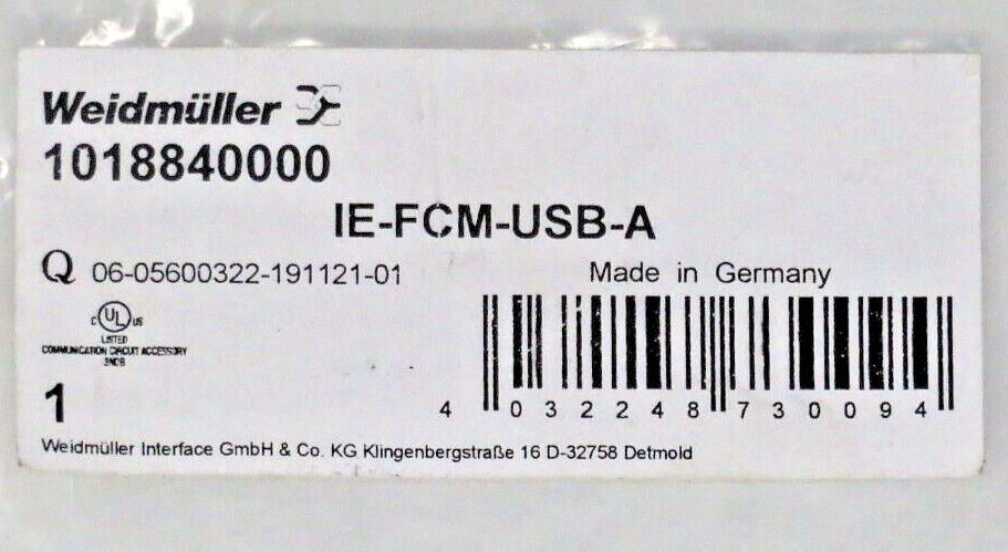 Weidmuller 1018840000 IE-FCM-USB-A USB 2.0 Type A Frontcom Micro BK USB Coupling