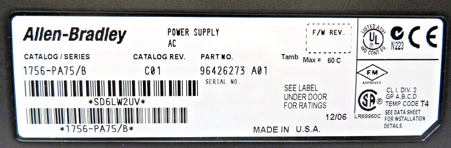 Allen-Bradley 1756-PA75/B ControlLogix Power Supply