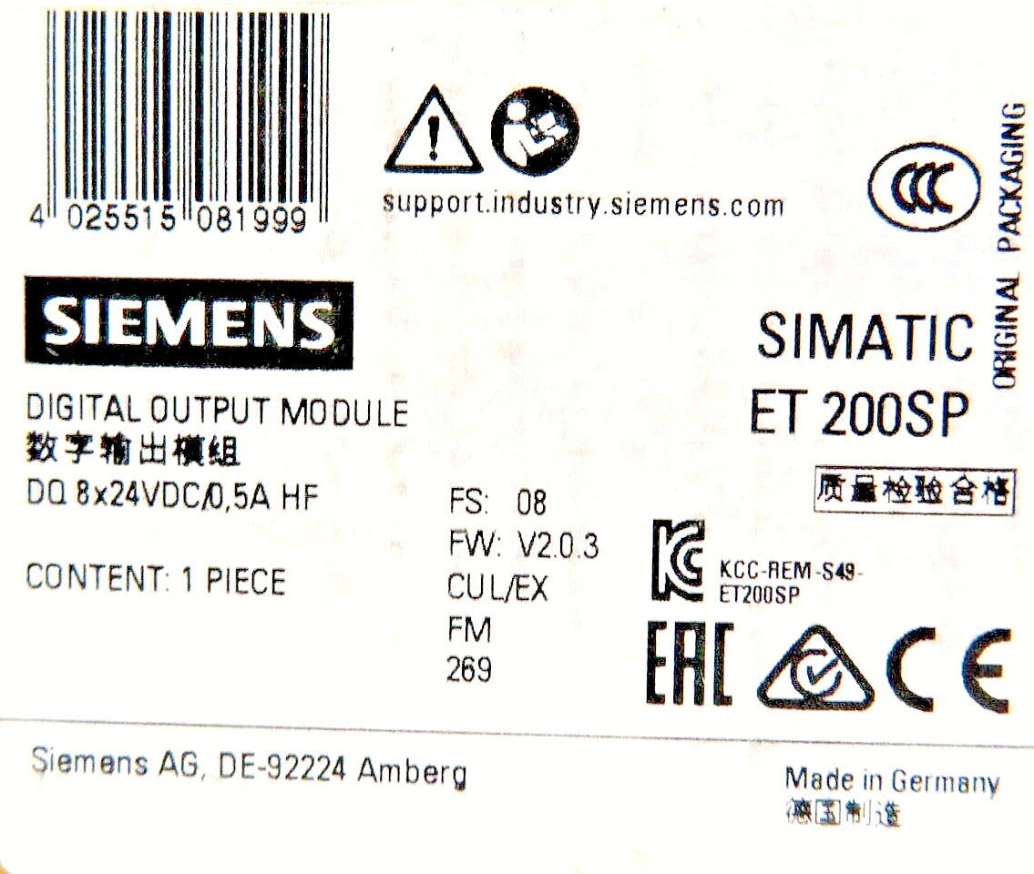 Siemens 6ES7132-6BF00-0CA0 SIMATIC ET 200SP Digital Output Module