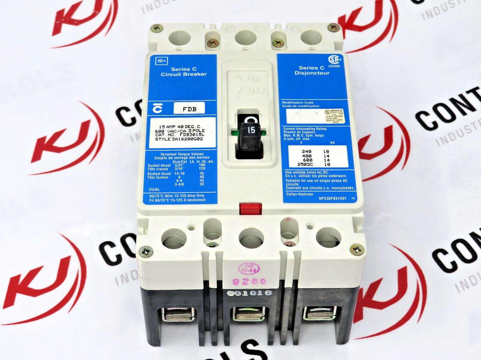 Eaton Cutler-Hammer FDB3015L Series C 15A 600VAC 3P Circuit Breaker 14kA @ 480V