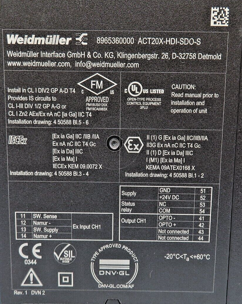 Weidmuller ACT20X-HDI-SDO-S 8965360000 1-Channel EX Signal Isolating Converter