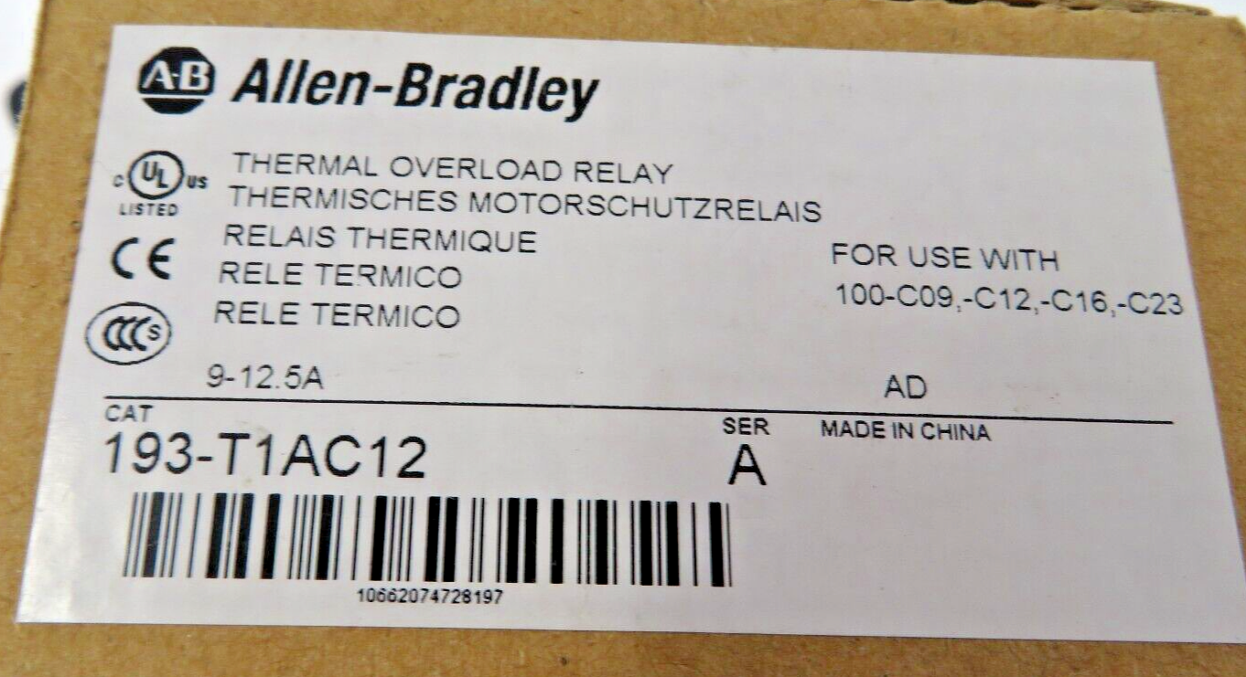 Allen-Bradley 193-T1AC12 Thermal Overload Relay 9 to 12.5 AMP Setting Range