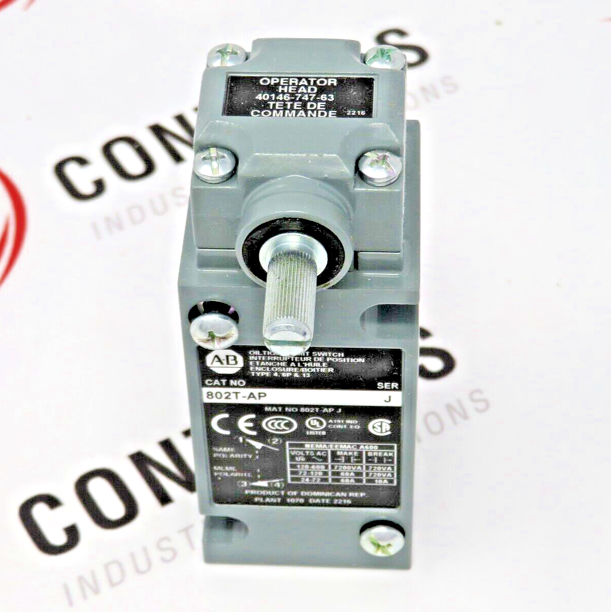 Allen-Bradley 802T-AP Oiltight Limit Switch Plug-In Type 4,13 Lever Series J