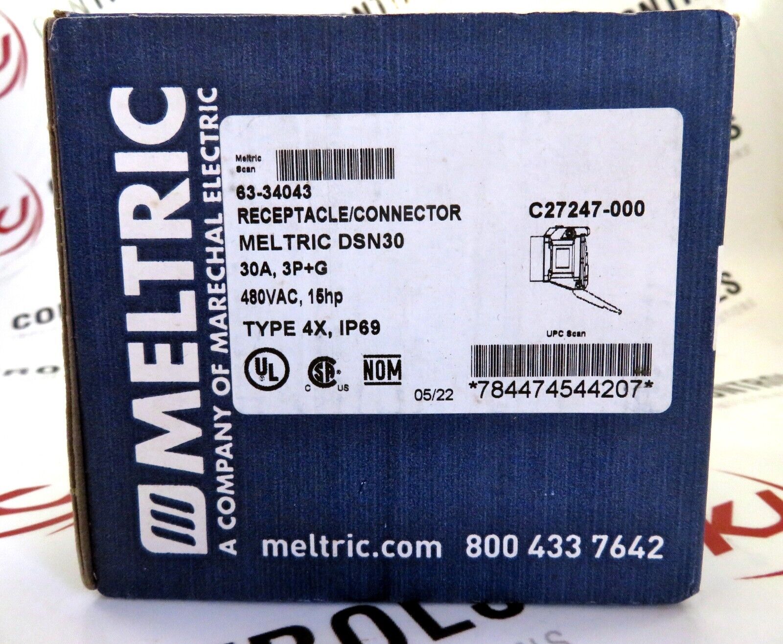 Meltric 63-34043 Receptacle/Connector 30A, 3P+G 480VAC Type 4X, IP69