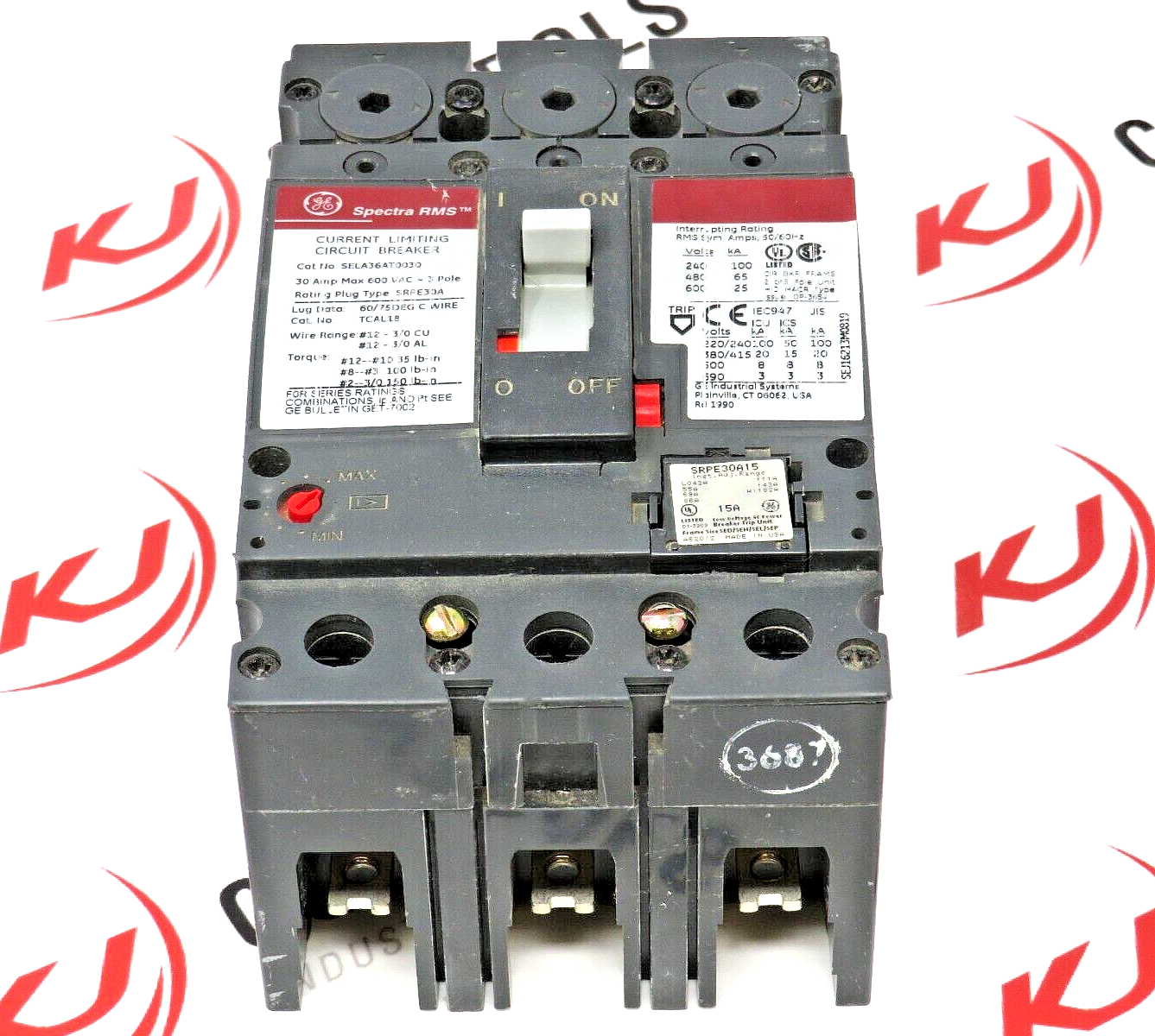 General Electric SELA36AT0030 Circuit Breaker 30A 3-Pole 3-Phase 600VAC Bolt-On
