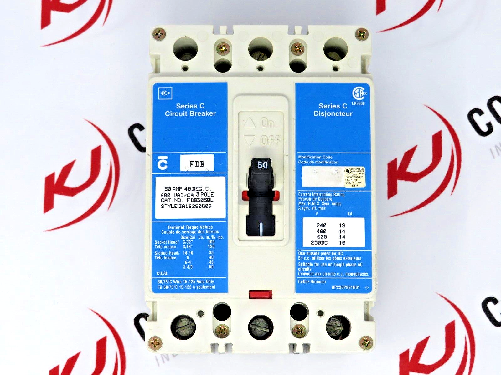 Eaton Cutler-Hammer FDB3050L Series C 50A 600VAC 3P Circuit Breaker 14kA @ 480V