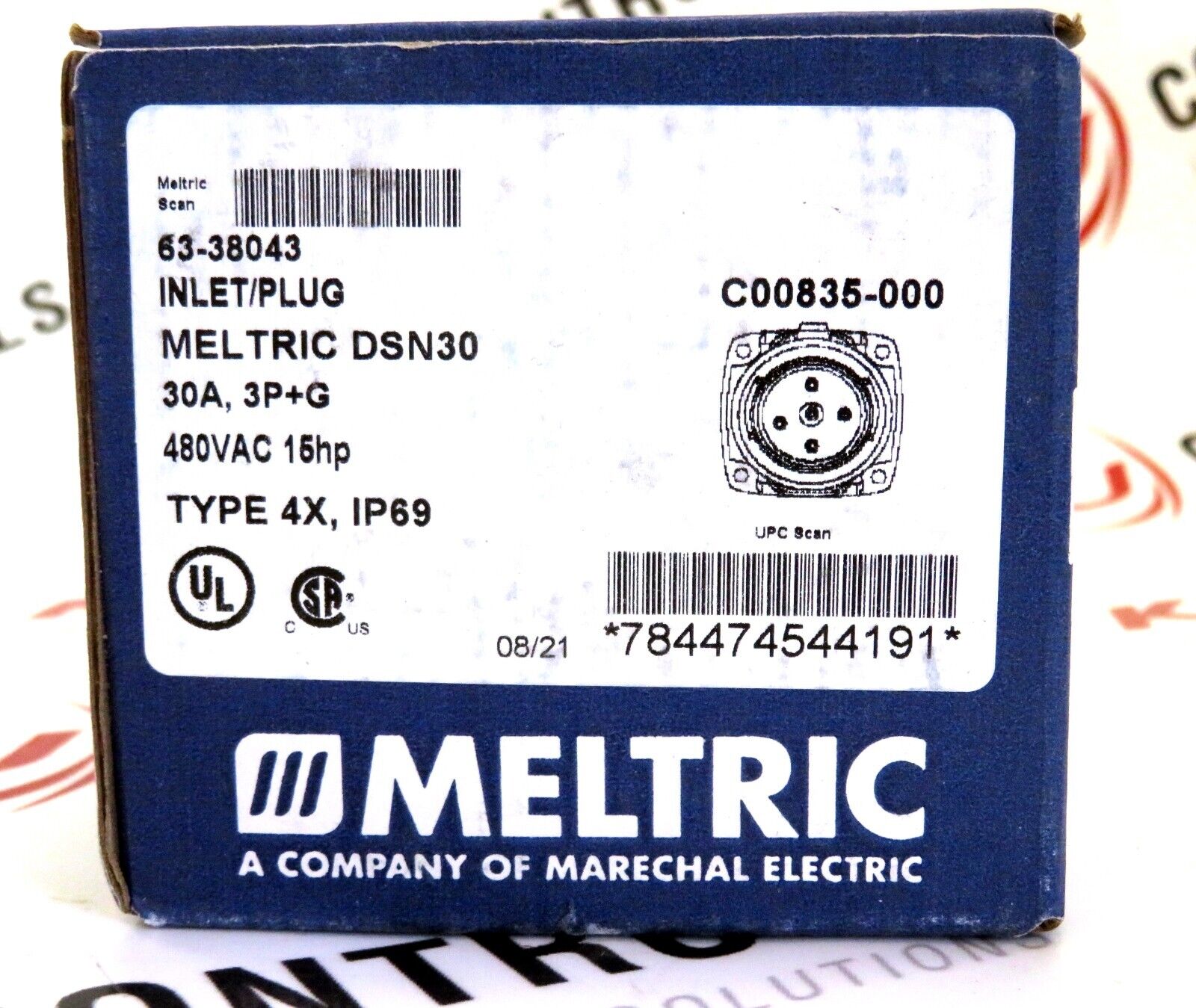 Meltric 63-38043 DSN30 Inlet / Plug 30A 3P+G  TYPE 4X IP69 480VAC 15HP