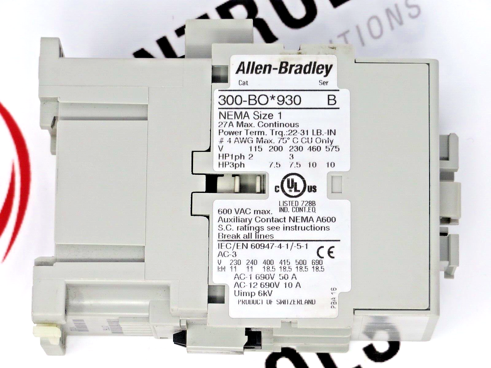 Allen-Bradley 300-BOD930 Non-Reversing Contactor 110/120 50/60HZ Coil 600VAC 27A