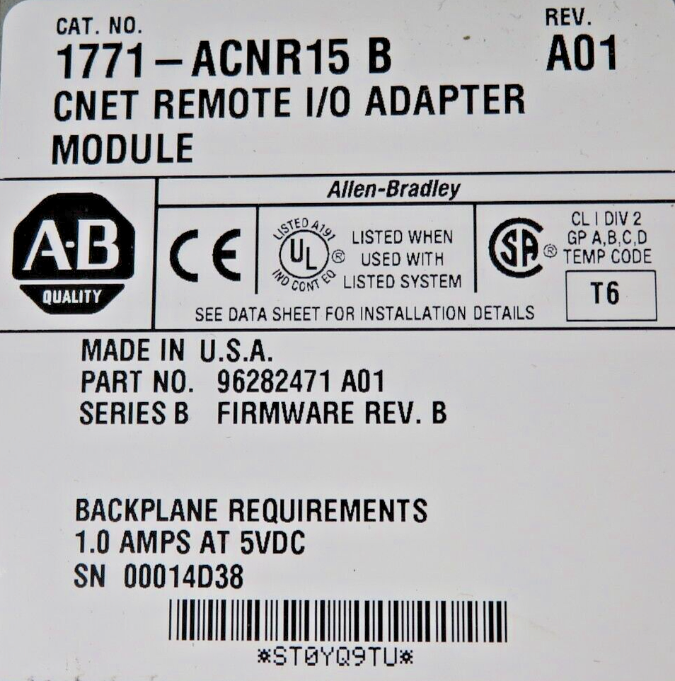Allen-Bradley 1771-ACNR15 Series B CNET Remote I/O Adapter Module