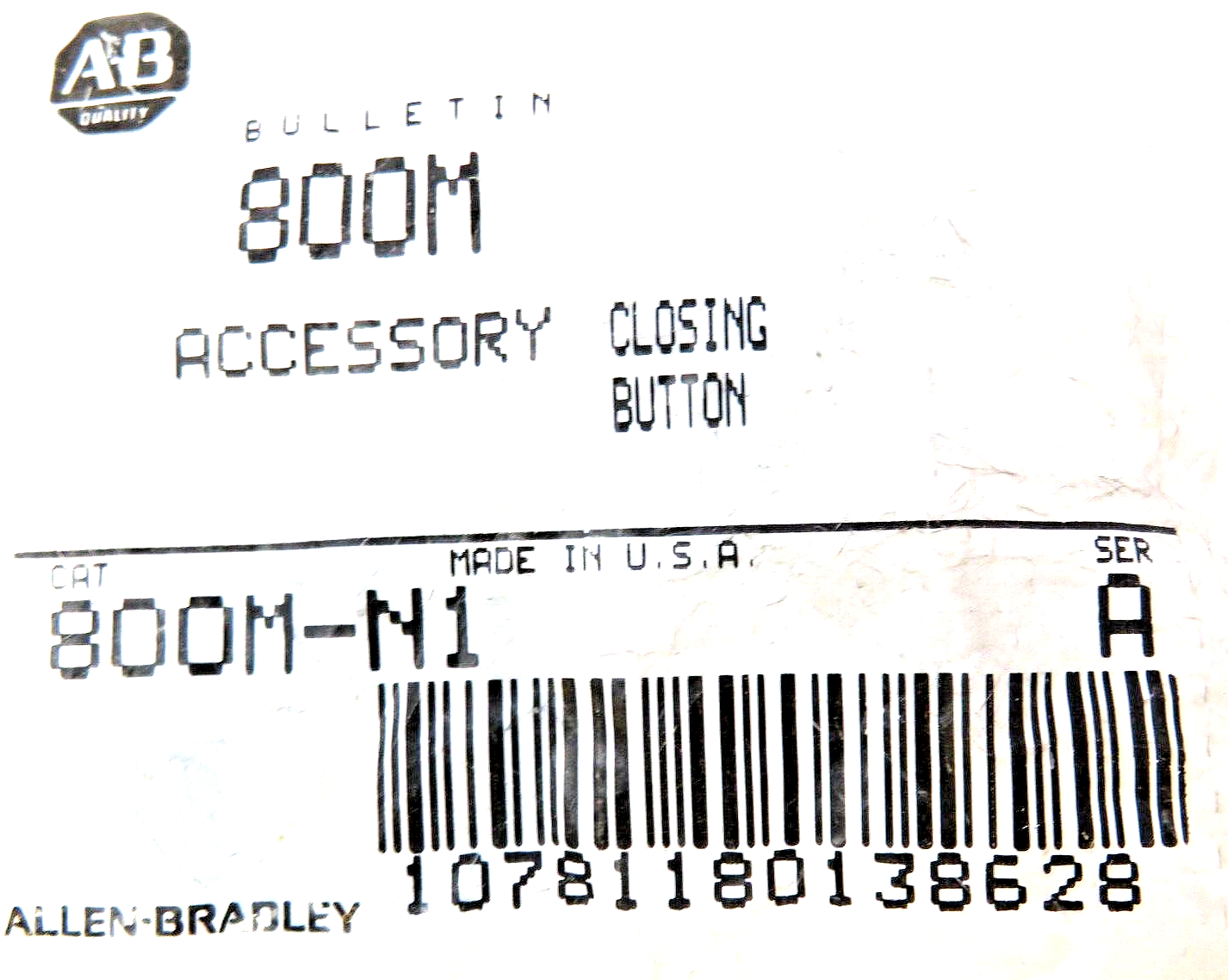 Allen-Bradley 800M-N1 Hole Closing Plug / Button Series A