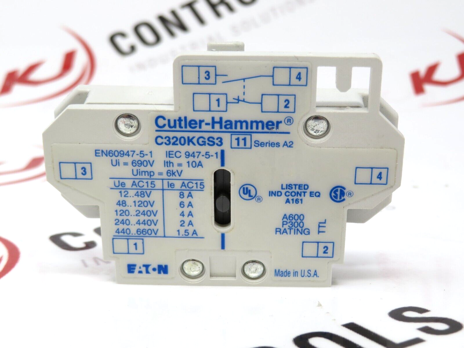 Eaton Cutler Hammer C320KGS3 Auxiliary Contact 10A 2 Pole 600VAC