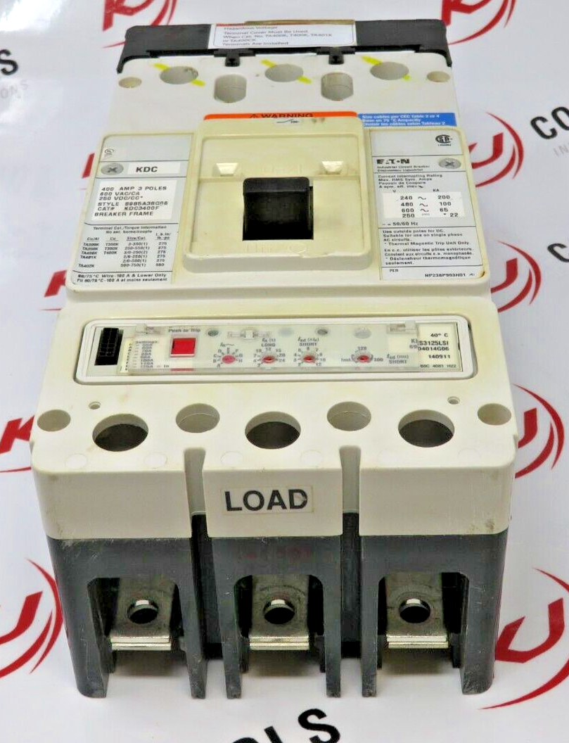 Eaton Molded Case Circuit Breaker KDC3400F 8985A38G06 400 Amp 3-Pole 100kA@480V