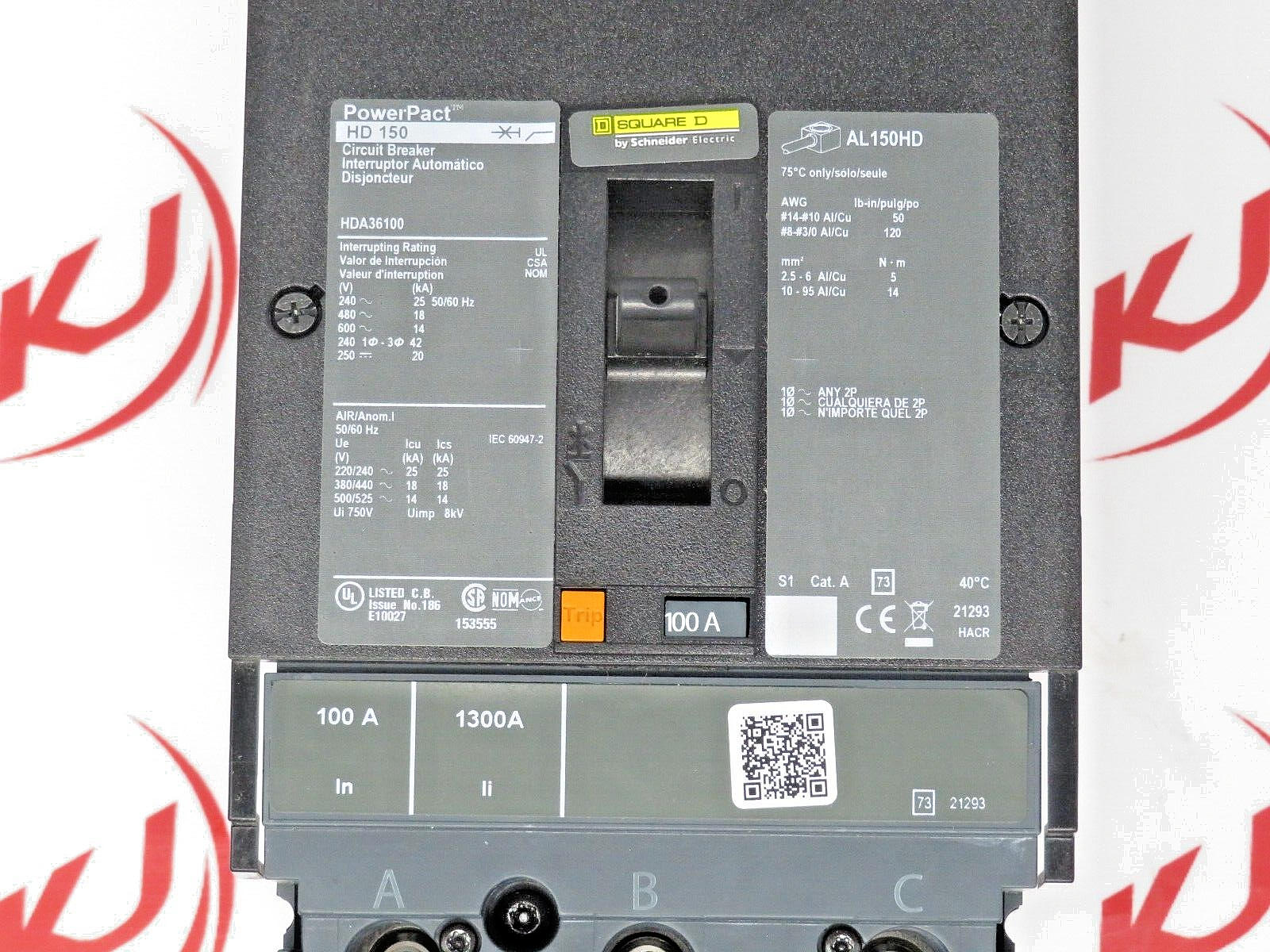 Schneider Electric Square D HDA36100 PowerPact 100A 3 Pole Circuit Breaker