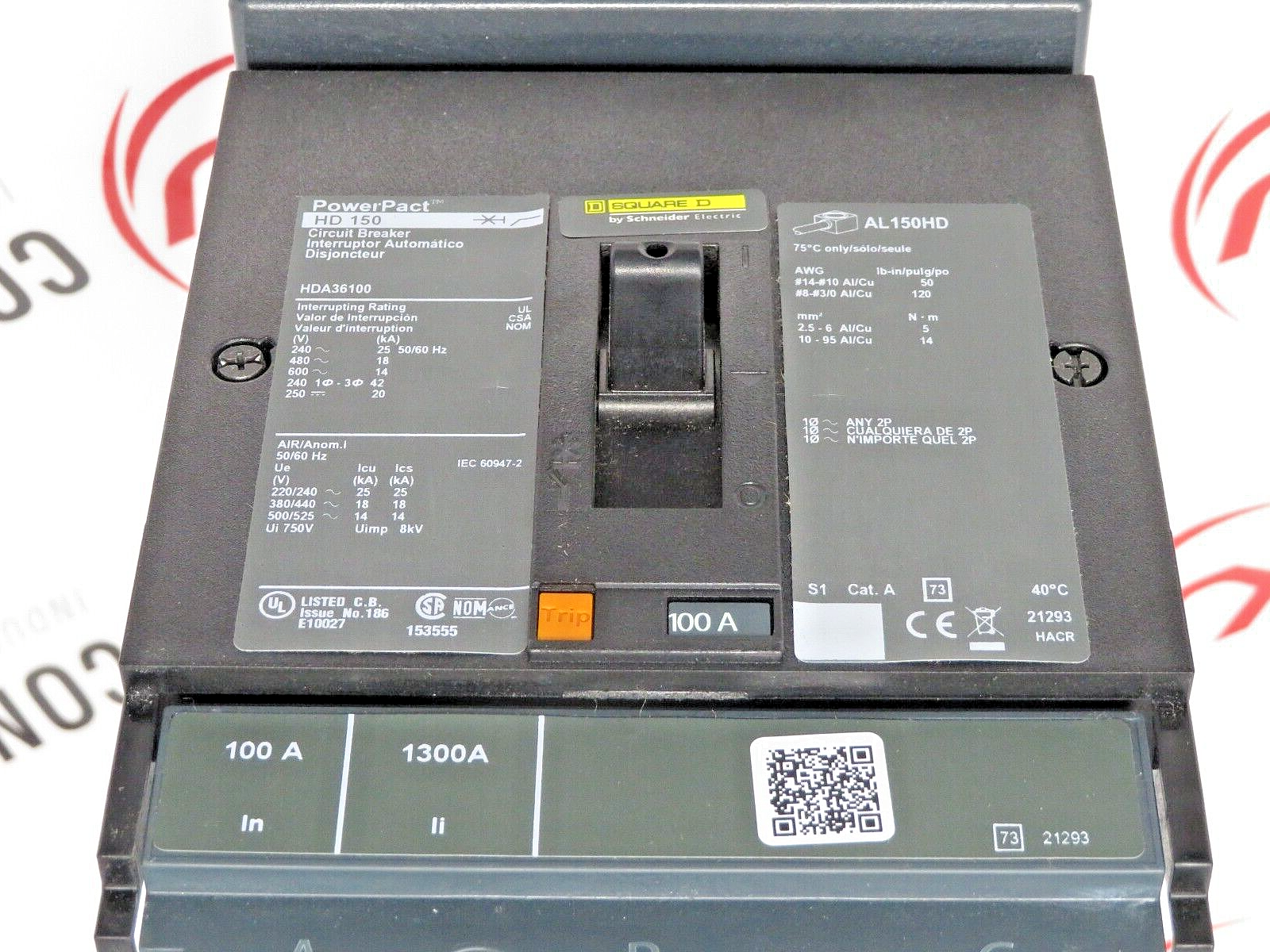 Schneider Electric Square D HDA36100 PowerPact 100A 3 Pole Circuit Breaker