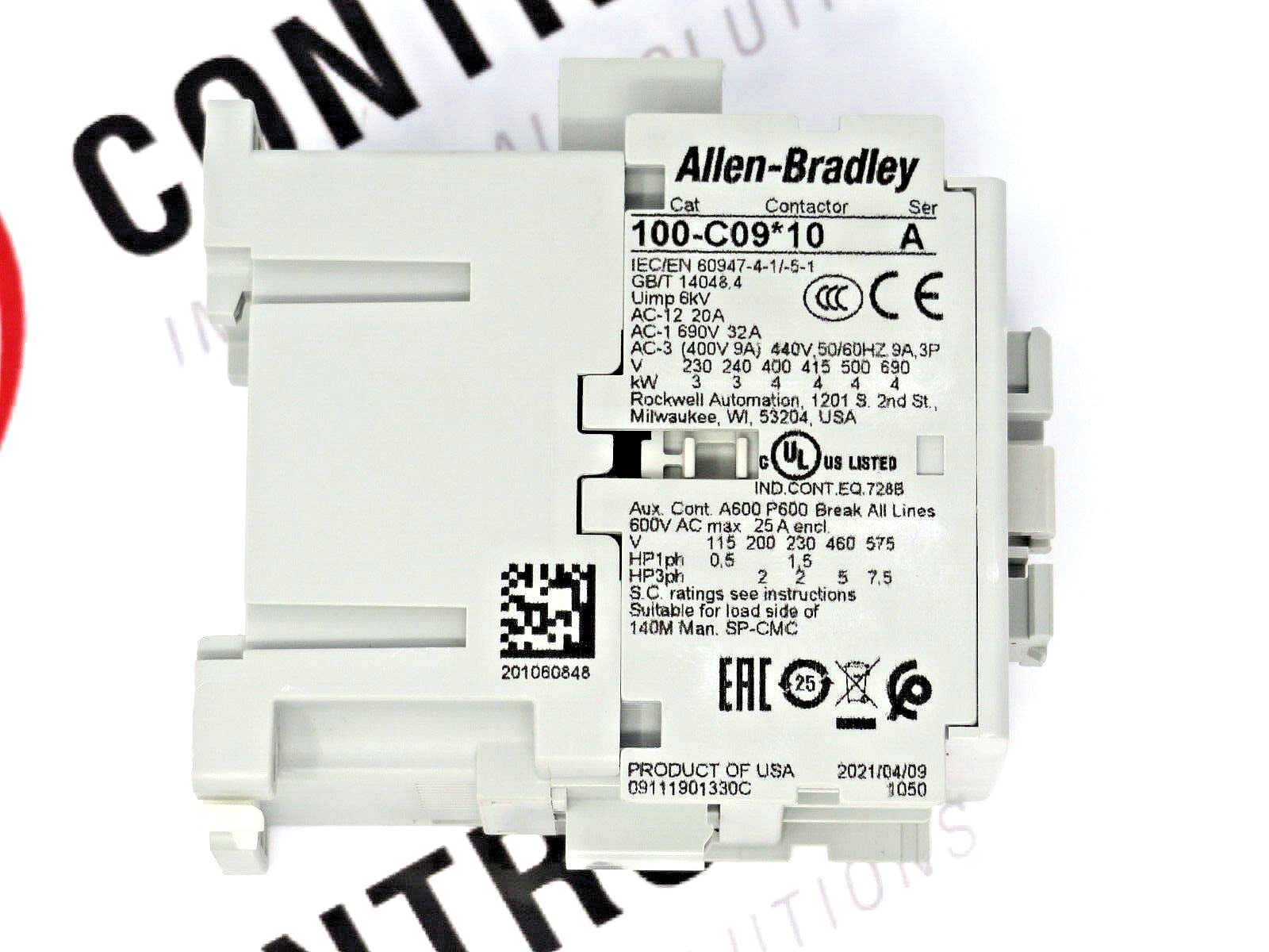 Allen-Bradley Contactor 100-C09D10 9AMP 3-Pole 110/120 50/60HZ Volt Coil 1/NO
