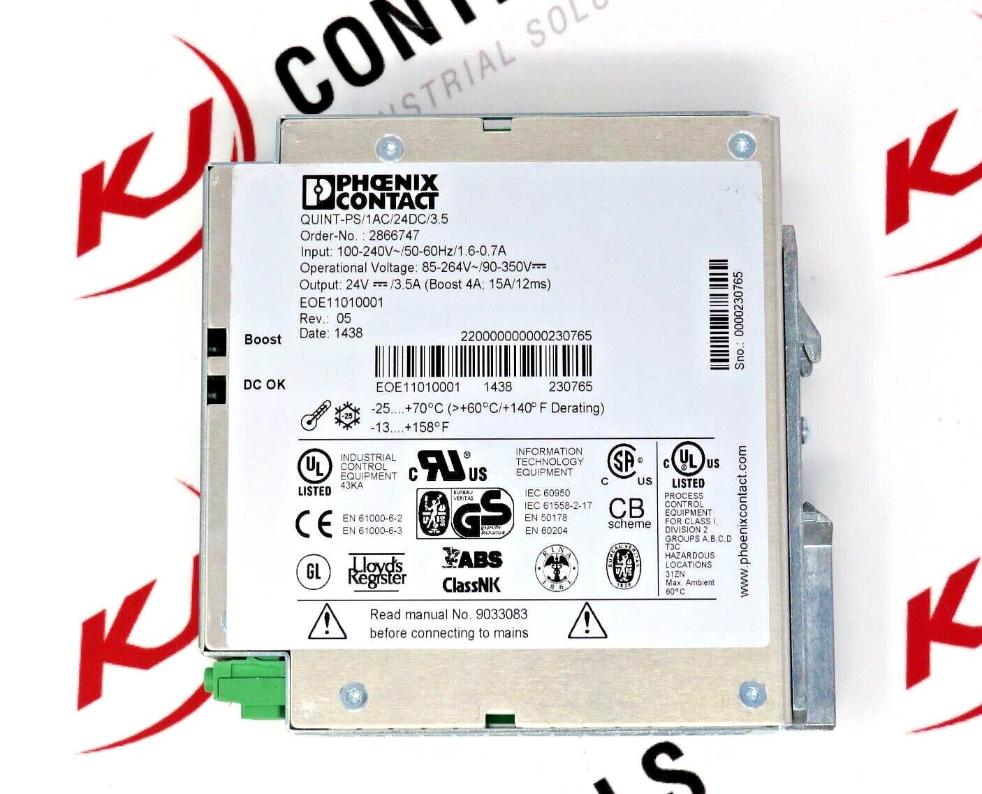 Phoenix Contact QUINT-PS/1AC/24DC/ 3.5 Power Supply 24 VDC 10 AMP DIN Rail