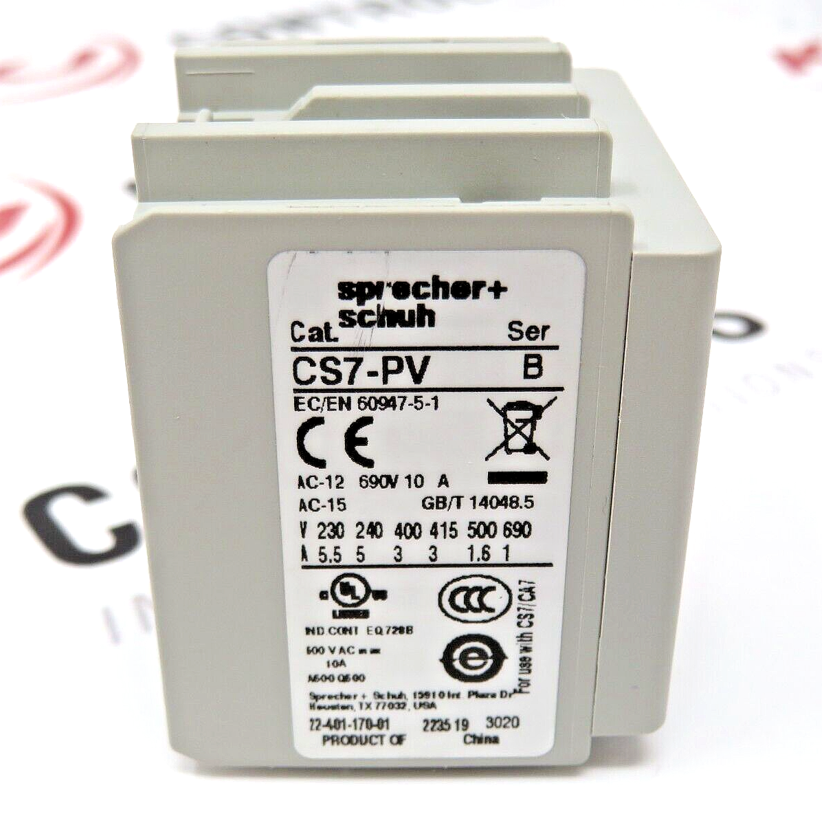 Sprecher + Schuh CS7-PV-22 Auxiliary Contact Front Mount 10 AMP 690 Volt