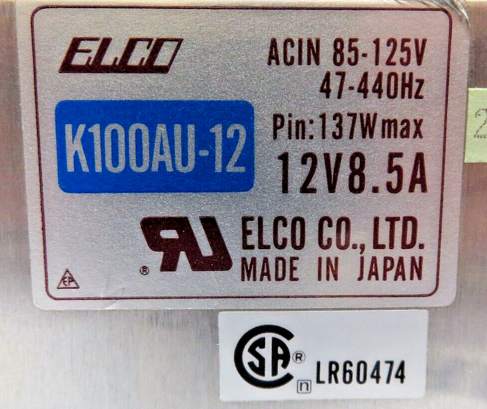 Elco Co. Ltd. K100AU-12 Power Supply 12V 8.5A 137W Max
