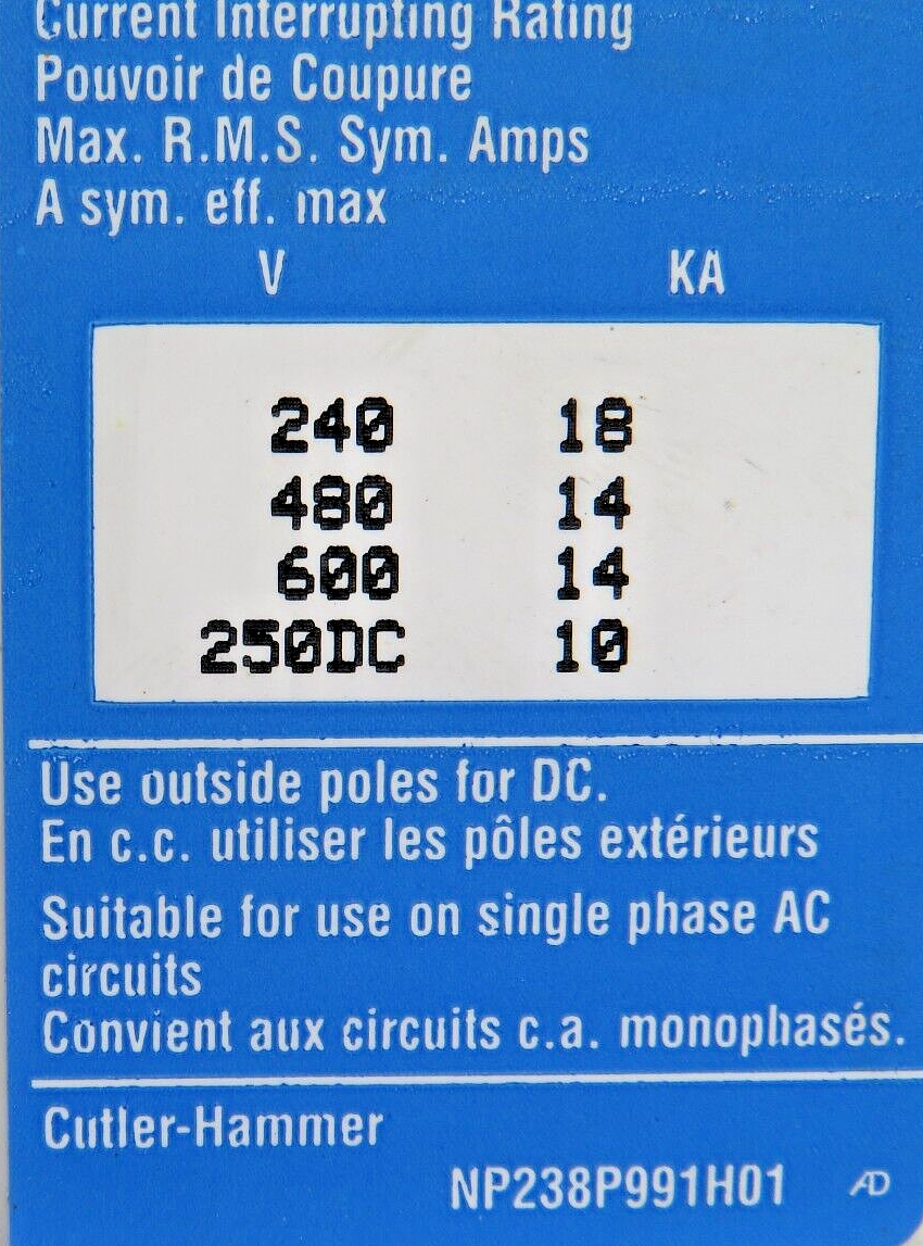 Eaton Cutler-Hammer FDB3050L Series C 50A 600VAC 3P Circuit Breaker 14kA @ 480V