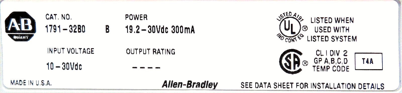 Allen-Bradley 1791-32B0 Series B 32-Point Input Discrete Block Module