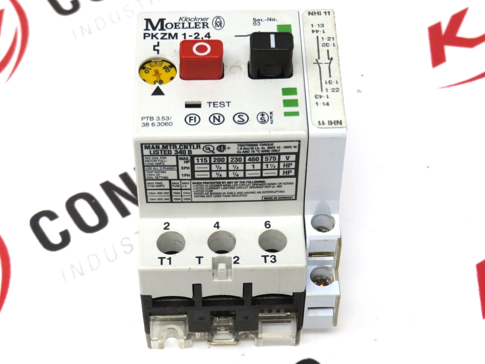 Eaton PKZM-1-2.4/NHI-11 Circuit Breaker With Auxiliary Contact