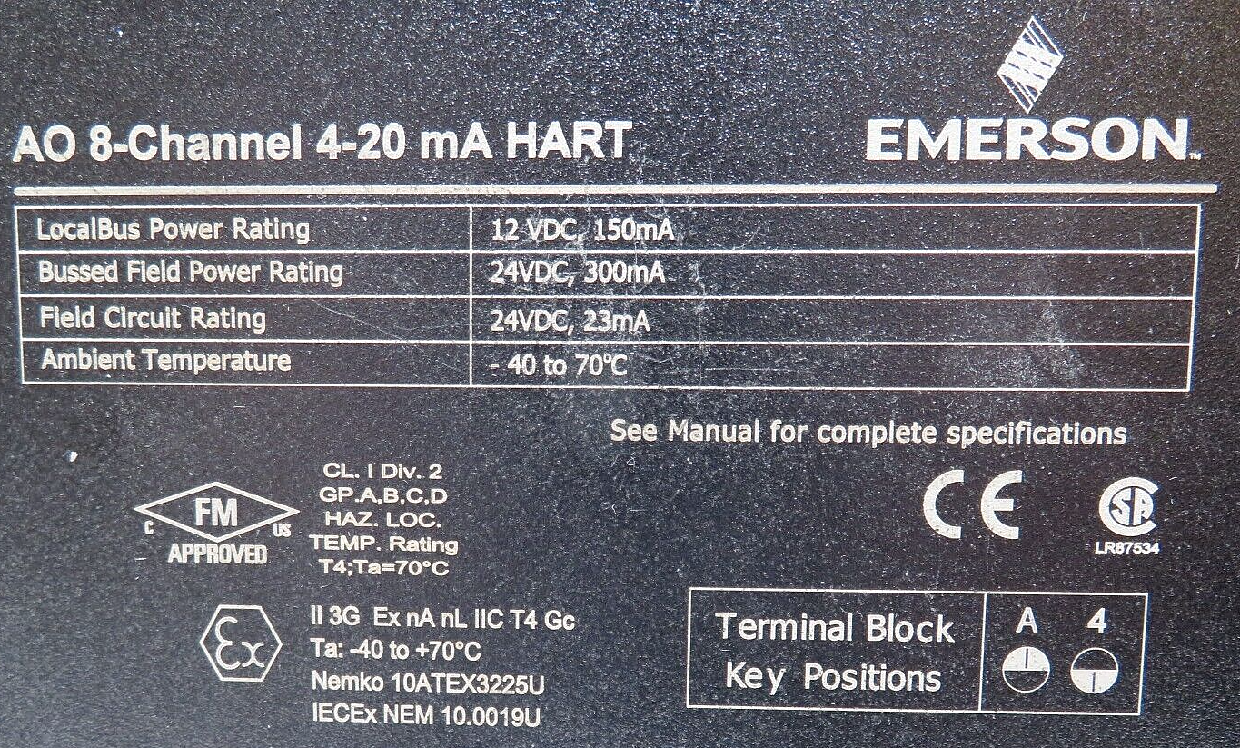 Emerson DeltaV KJ3221X1-BK1 S-Series Analog Output 4-20 mA HART 8-Channel Module