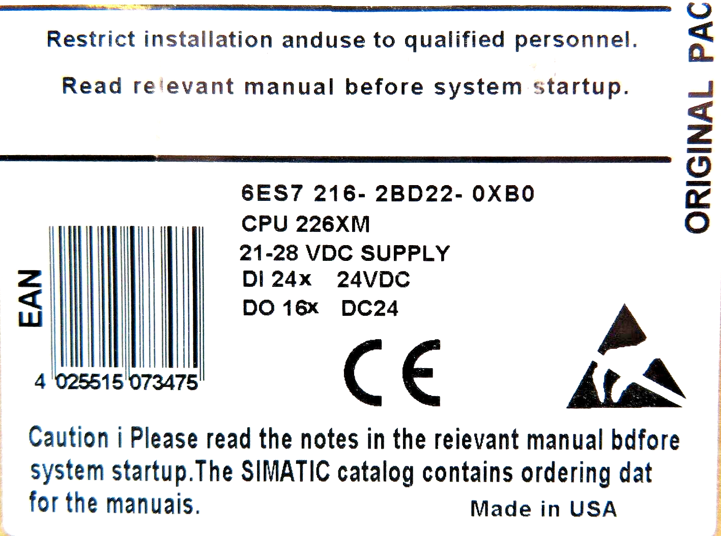 Siemens 6ES7216-2BD22-0XB0 SIMATIC S7-200 CPU Compact Unit