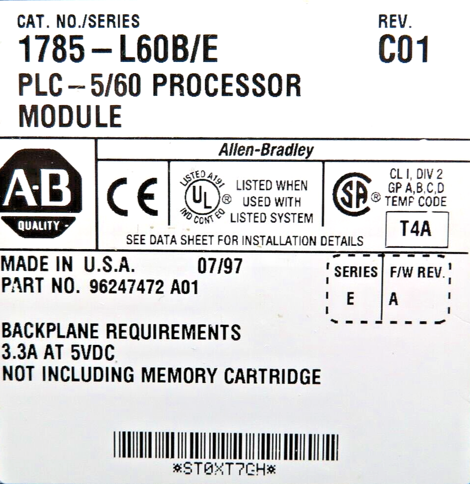 Allen-Bradley 1785-L60B PLC-5/60 Series C/E Processor Module