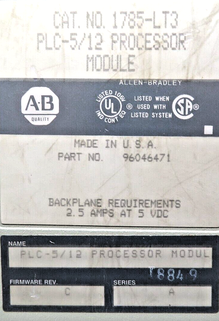 Allen-Bradley 1785-LT3 PLC-5/12 Series A Processor Module