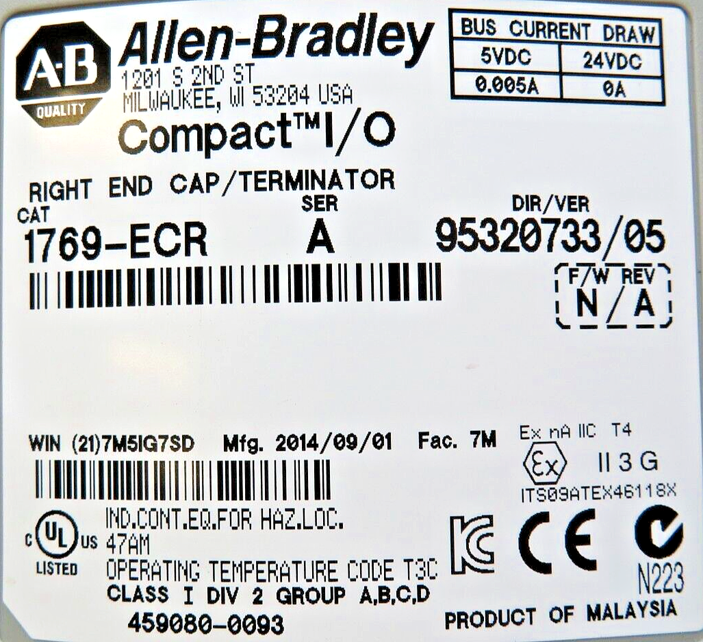 Allen-Bradley 1769-ECR Series A Compact I/O Right End Cap/Terminator