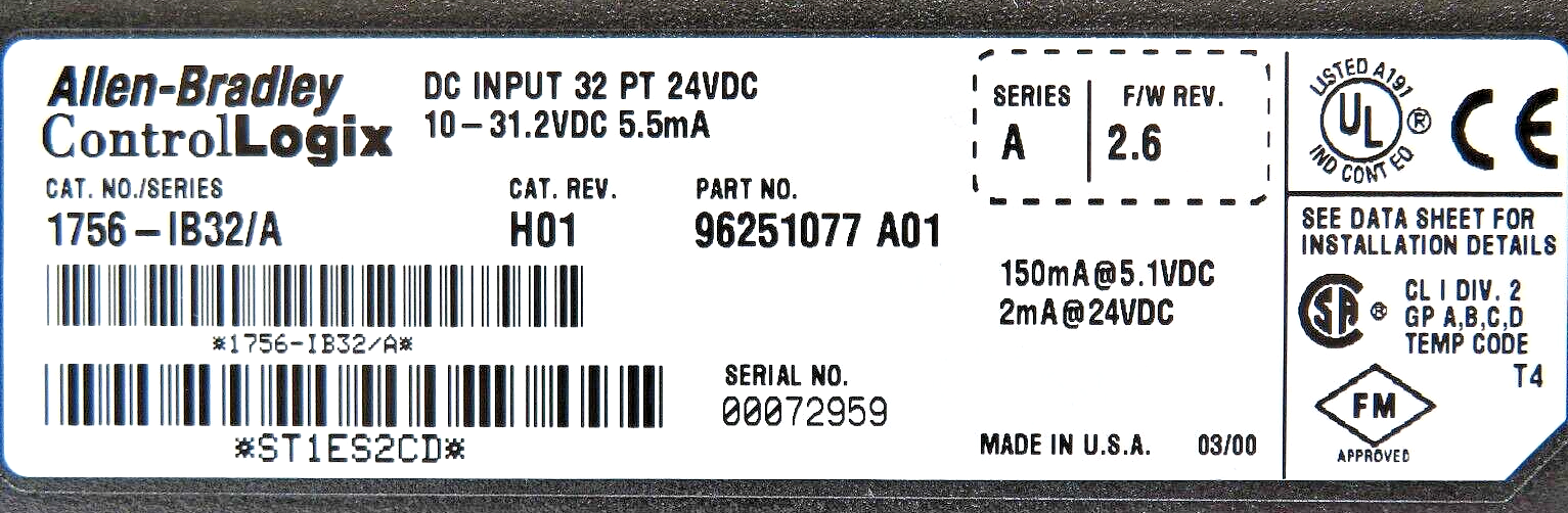 Allen-Bradley 1756-IB32 32-Point 12/24V DC Digital Input Module