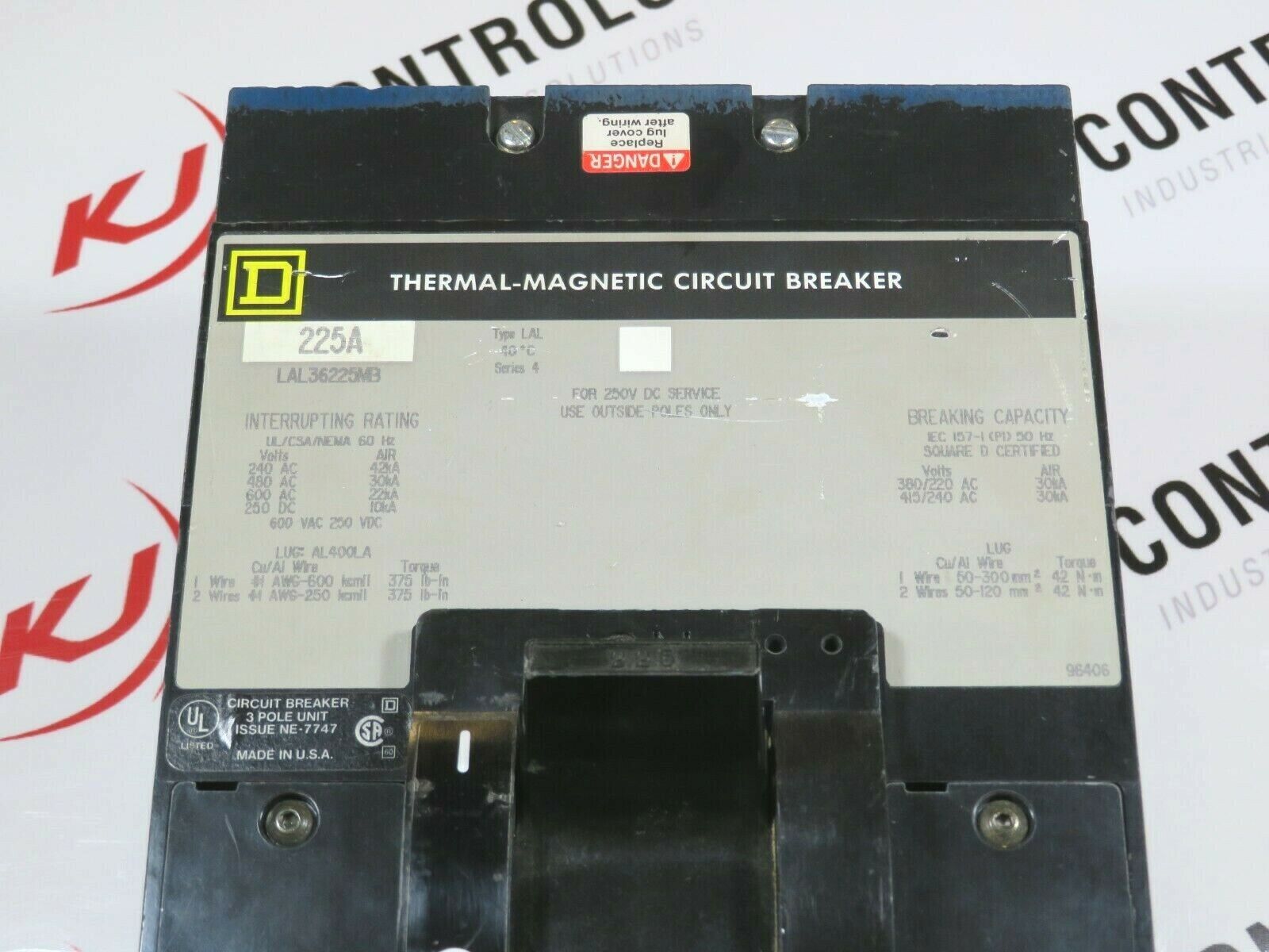 Schneider Square D LAL36225MB Circuit Breaker 225A 3-Pole 600VAC 250VDC