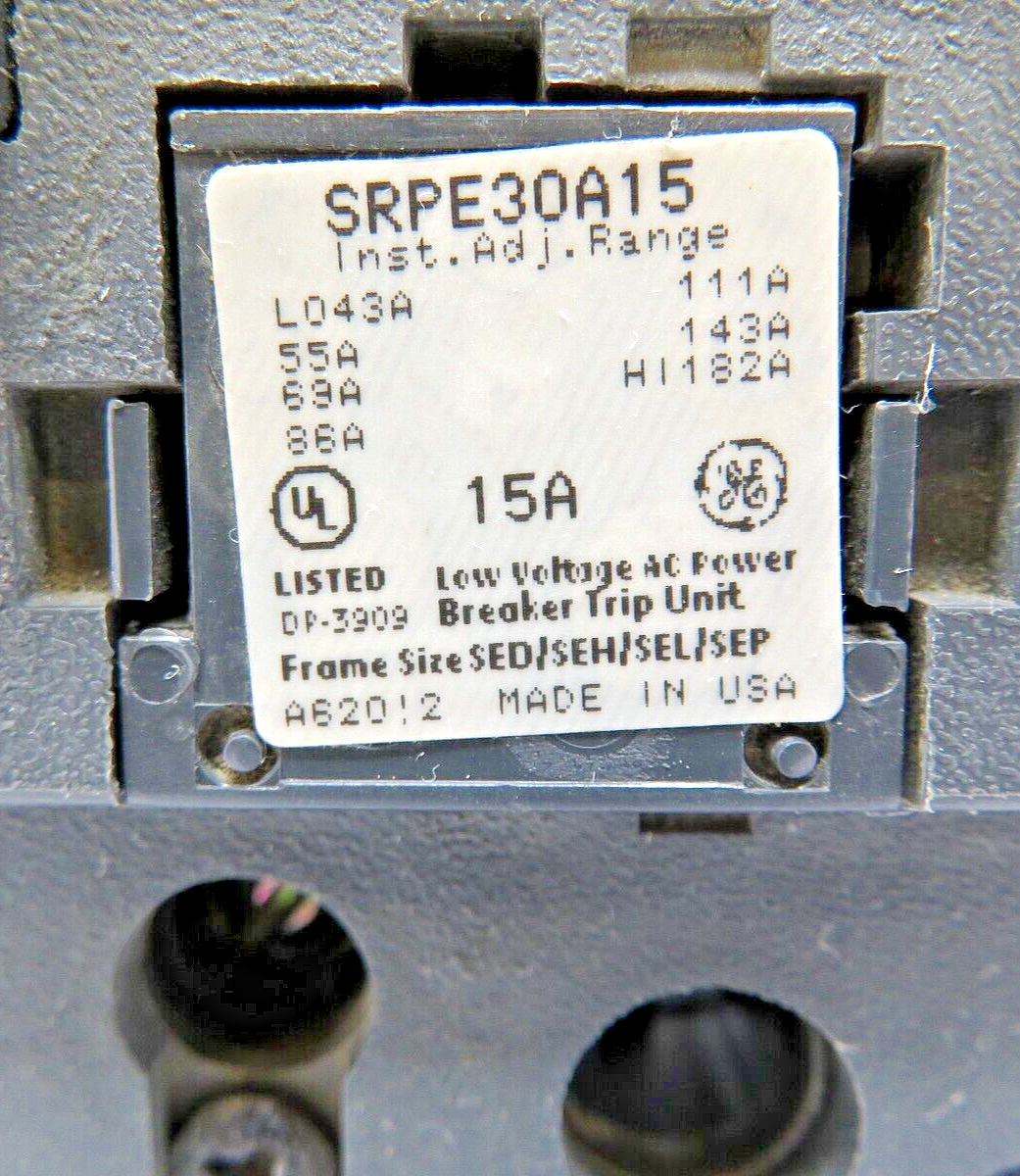 General Electric SELA36AT0030 Circuit Breaker 30A 3-Pole 3-Phase 600VAC Bolt-On