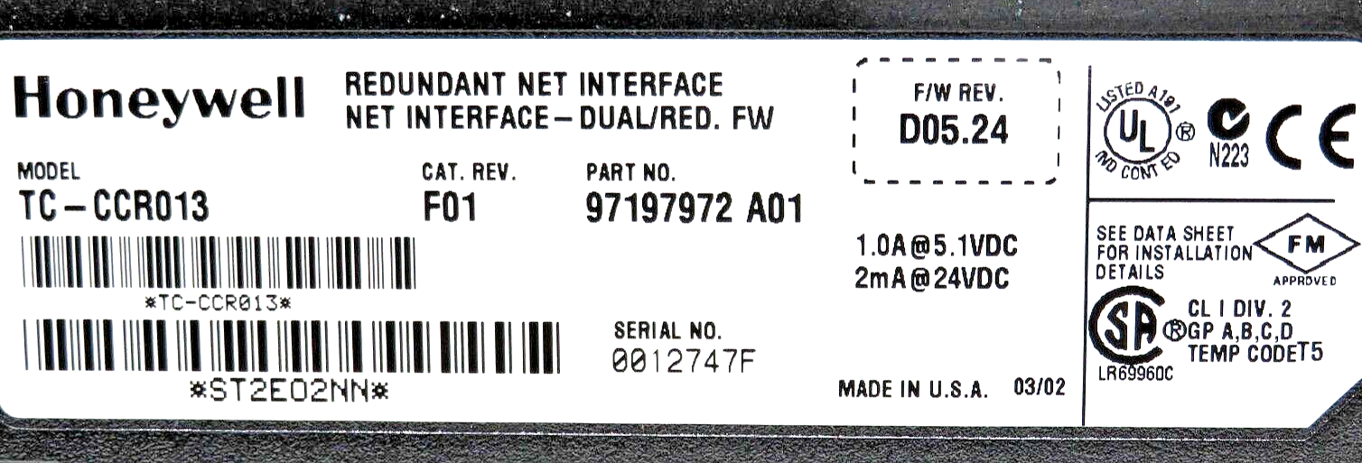 Honeywell TC-CCR013 Redundant Net Interface Module