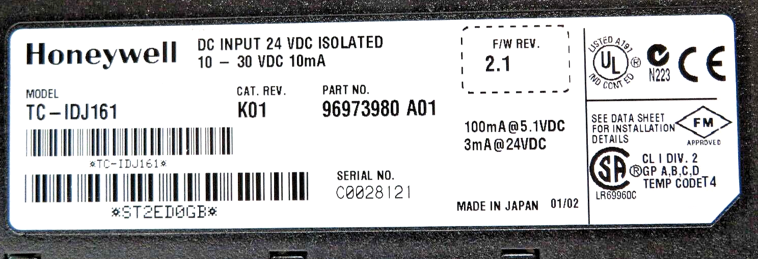 Honeywell TC-IDJ161 16-point 24VDC Isolated Discrete Input Module