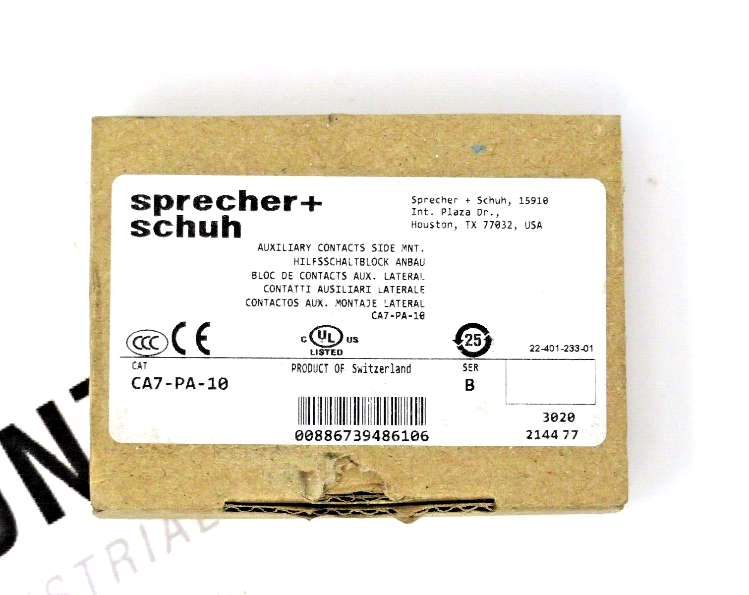 Sprecher + Schuh CA7-PA-10 Auxiliary Contacts Side Mount