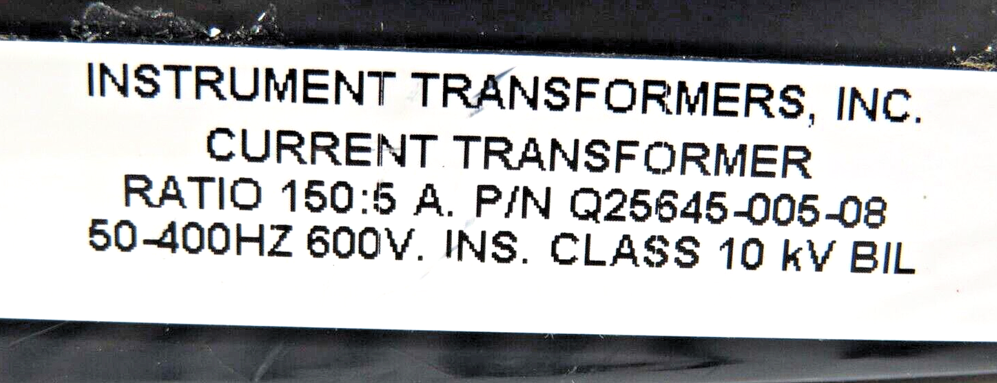 Instrument Transformers, Inc. Current Transformer Q25645-005-08 Ratio 150:5 600V