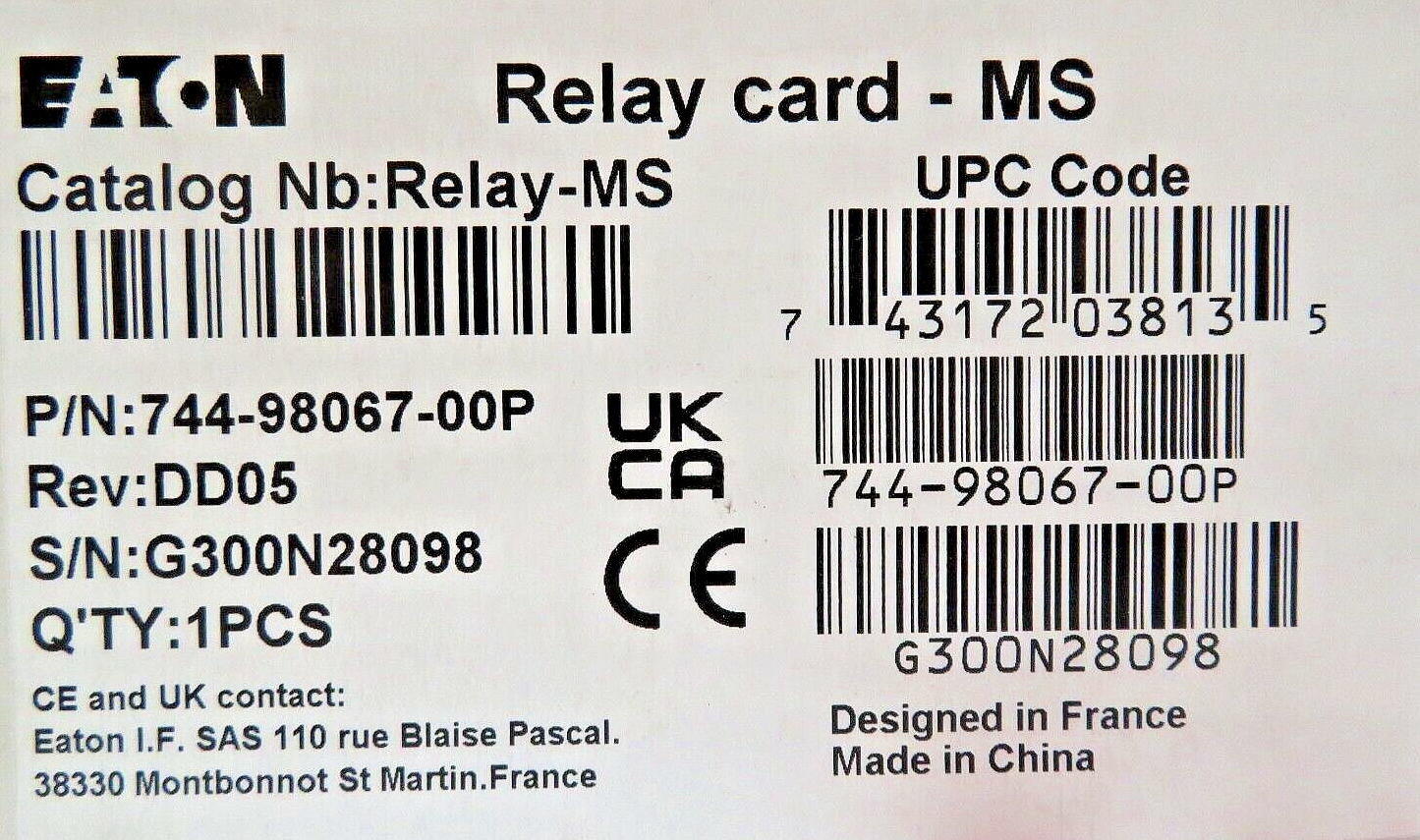 Eaton RELAY-MS Interface Card with DB9 RS-232 Communicates UPS Info to PLC / PC