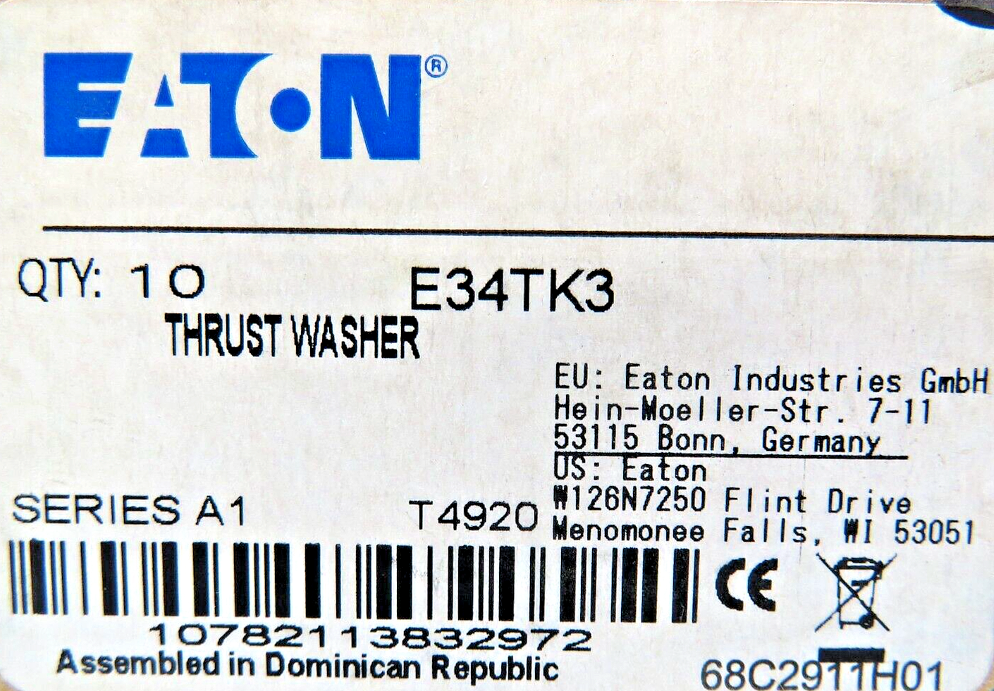 Eaton E34TK3 T4920 Thrust Washers Quantity of 10 (One Box) Series A1