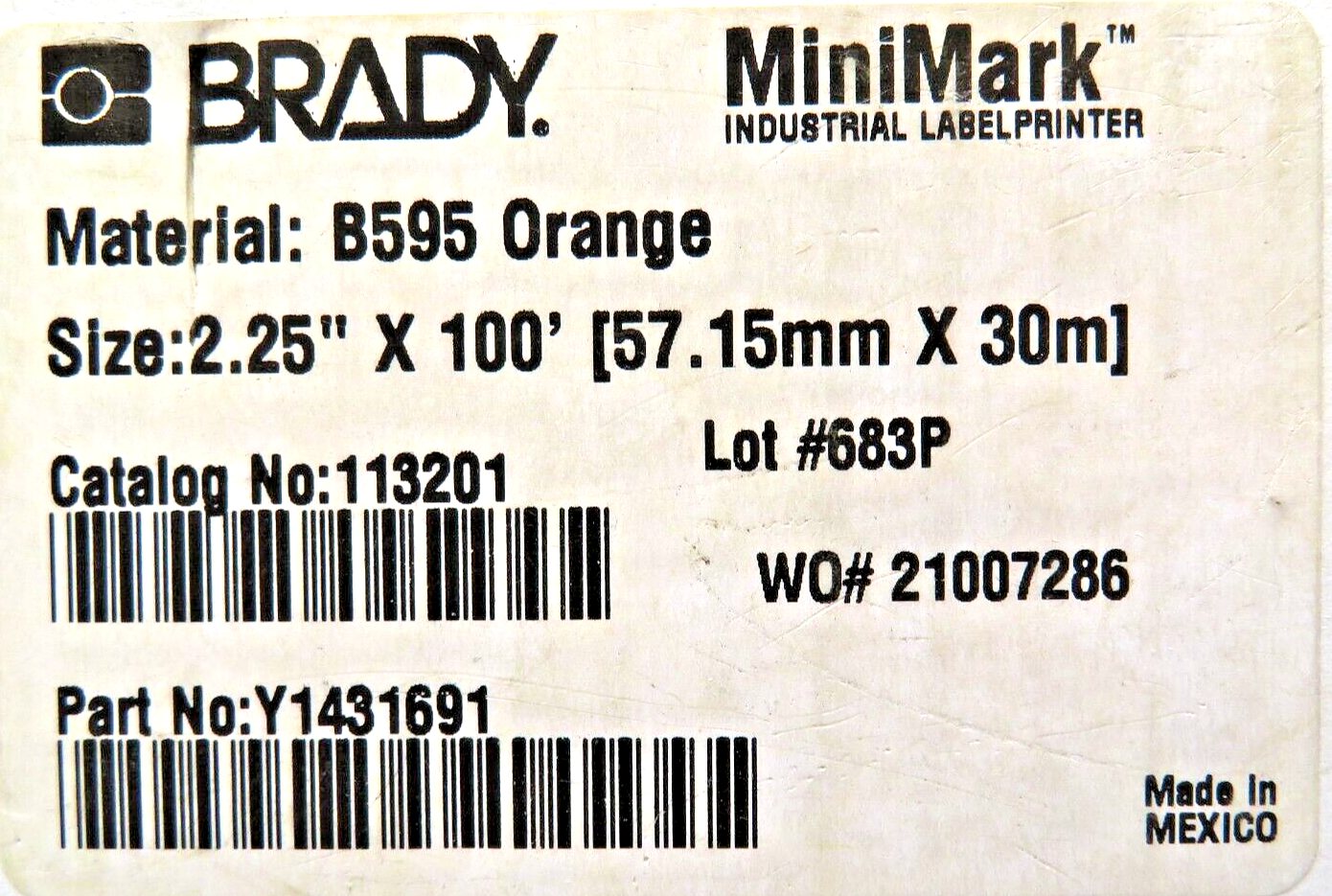 Brady 113201 Orange B595 2.25 Inches X 100 Feet Label Cartridge