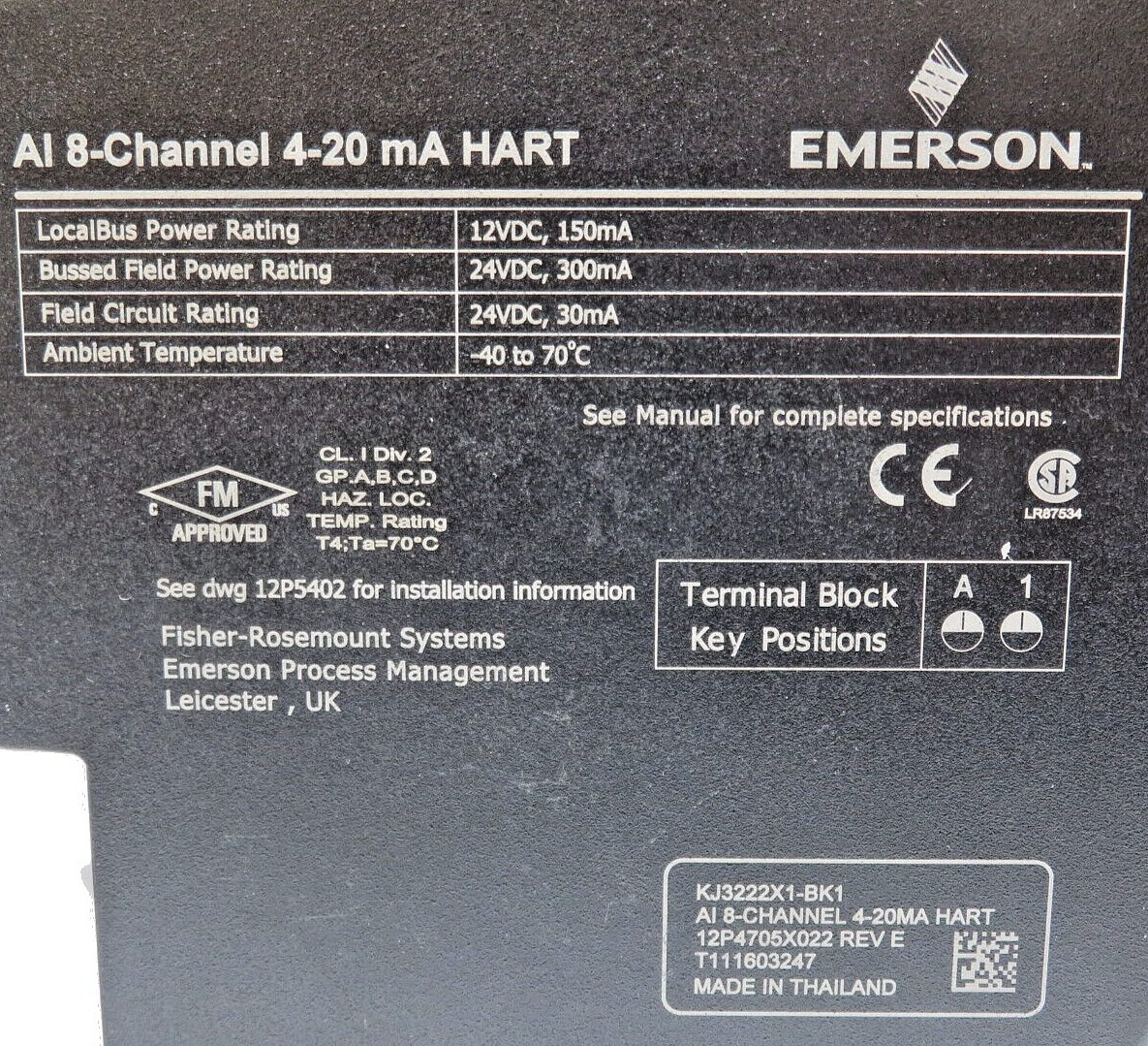 Emerson DeltaV KJ3222X1-BK1 AI 8-Channel I/O 4-20 mA HART Module