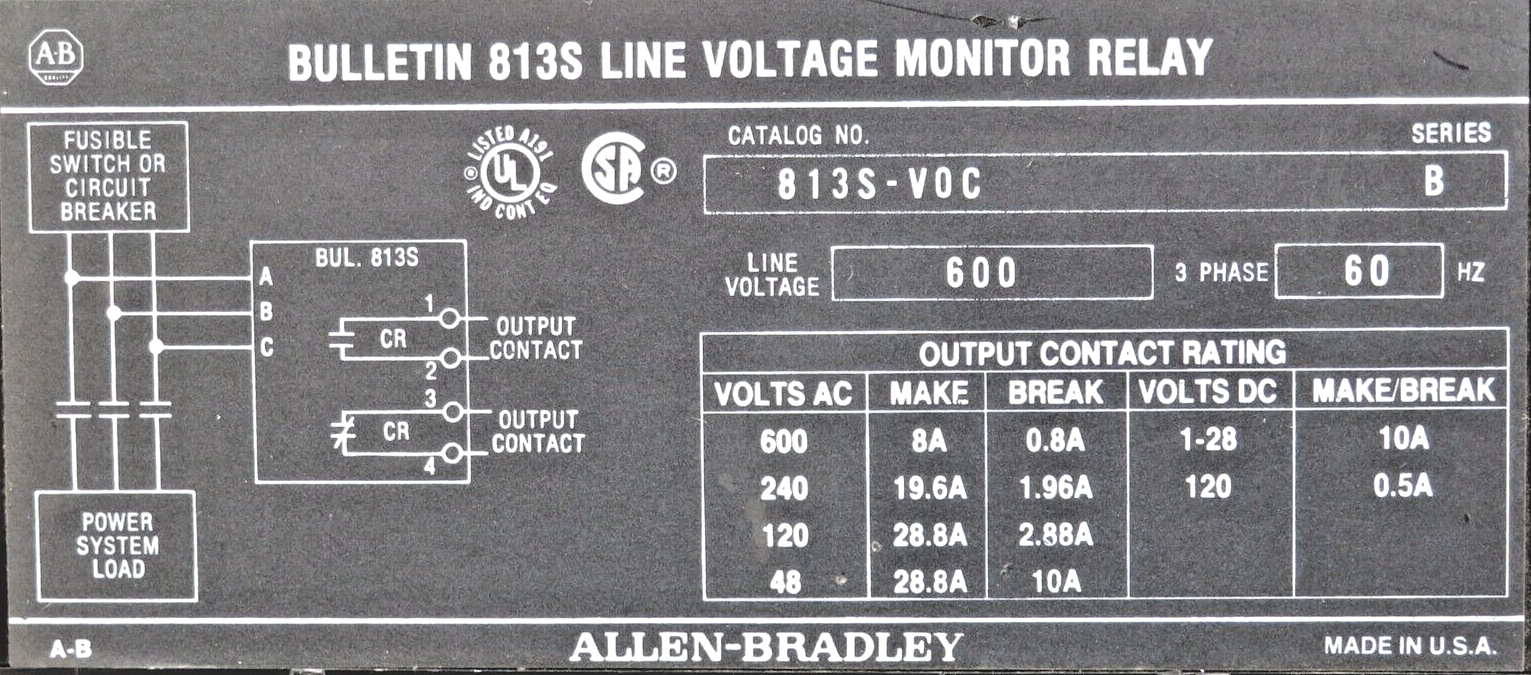 Allen-Bradley 813S-VOC Line Voltage Monitor Relay